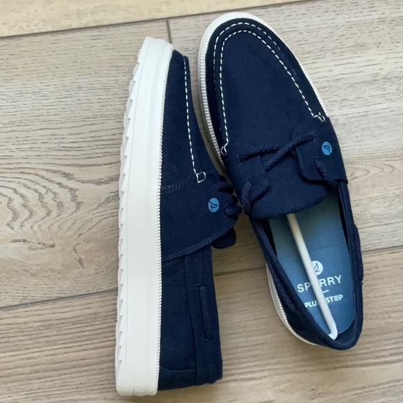 NIB Sperry Sea Cycled Cruise Plush Twill Navy Slip On Sneakers Size 10 - Picture 4 of 11